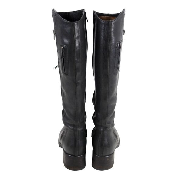 Vera Wang BLACK GENUINE LEATHER TALL MID HEEL RIDING BOOTS MOTO SHOES SIZE 8M - Picture 4 of 11